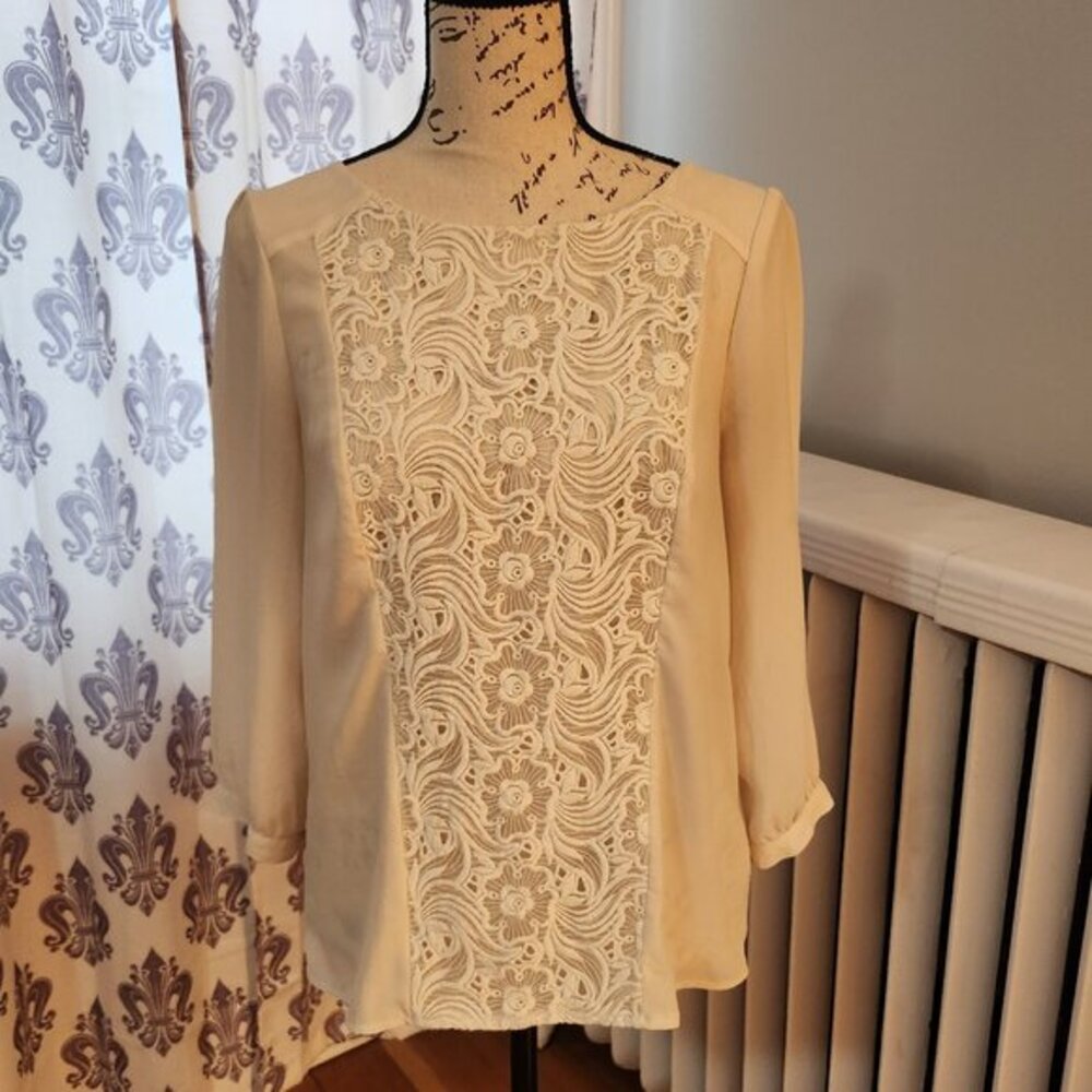 Maeve Anthropologie Ivory Lace Front Blouse 3/4 Sleeves Size 2